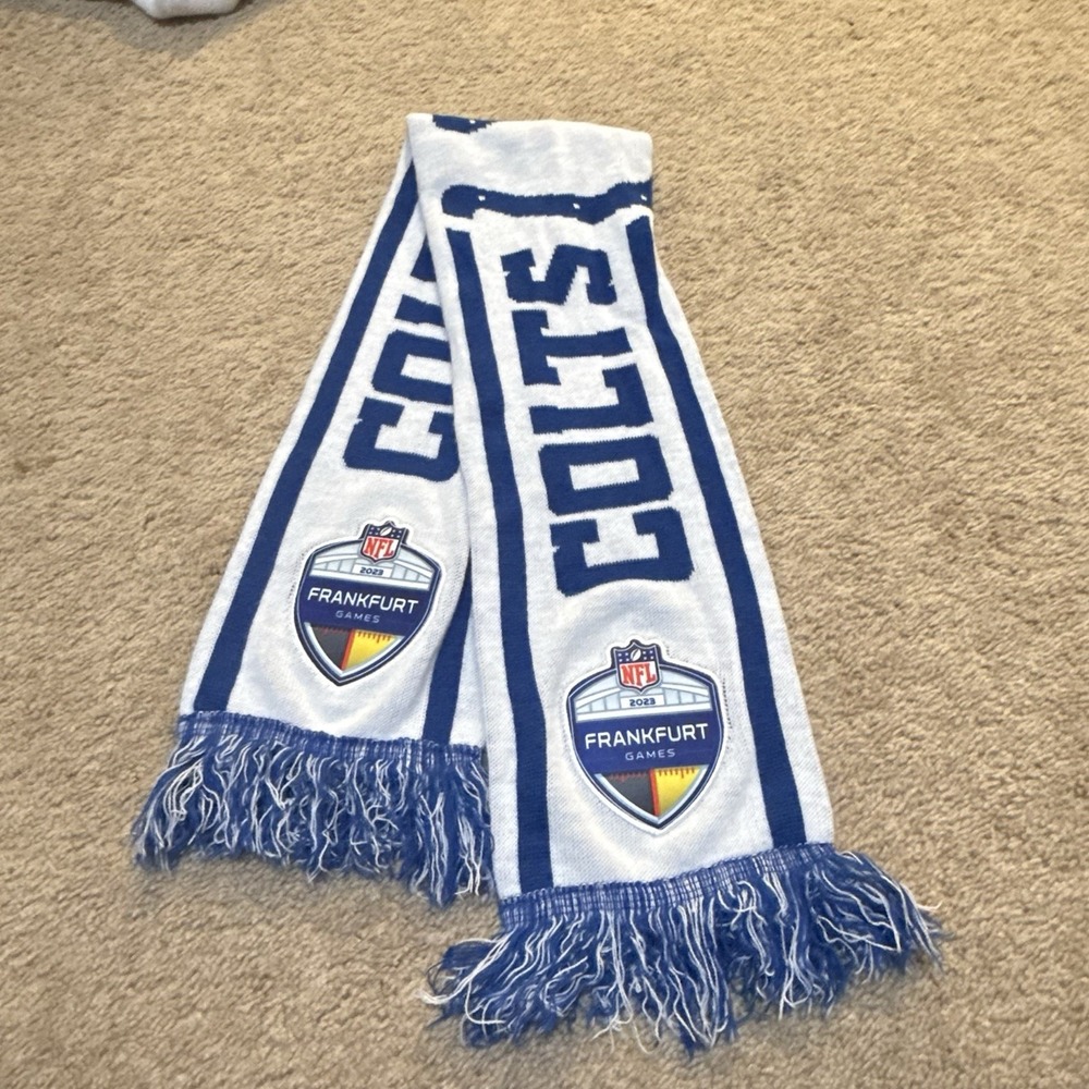 NFL Indianapolis Colts Frankfurt 2023 Games Scarf Blue White Knit Fringe